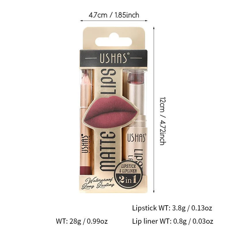 12 Color Lip Liner + LIPSTICK Set Easy Coloring