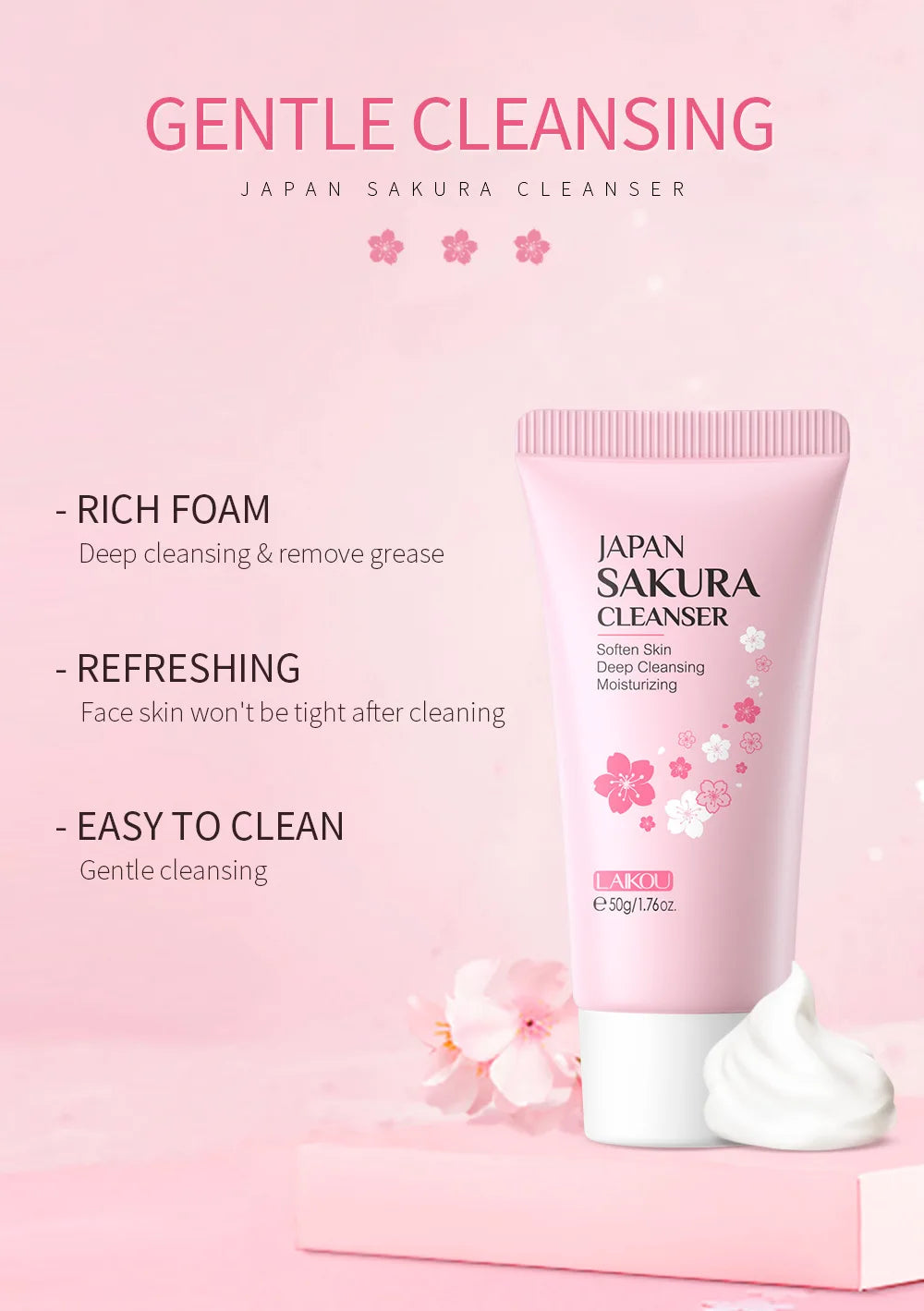 LAIKOU Facial Cleanser Foam Face Wash Remove Blackhead