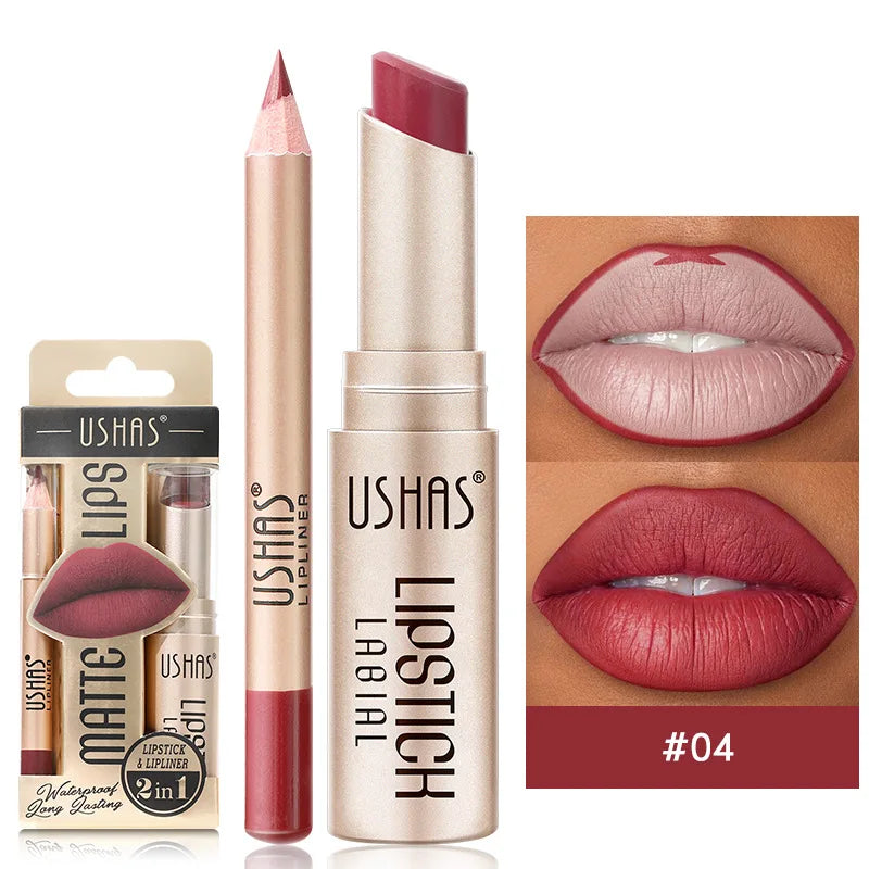 12 Color Lip Liner + LIPSTICK Set Easy Coloring