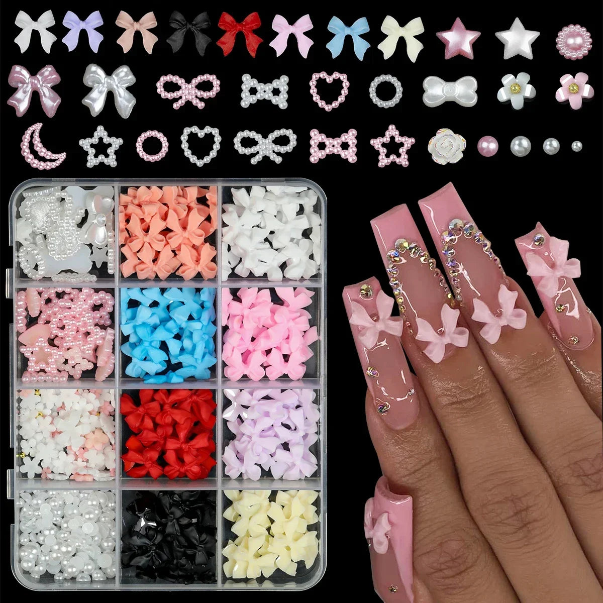 12 grilles/boîte de décorations pour nail art