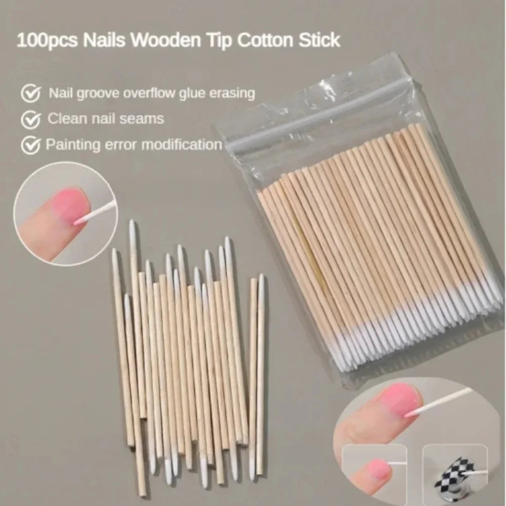 Bâton de coton pour ongles en bois