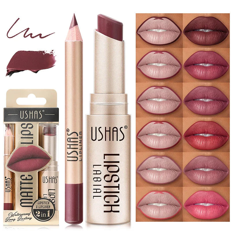 12 Color Lip Liner + LIPSTICK Set Easy Coloring